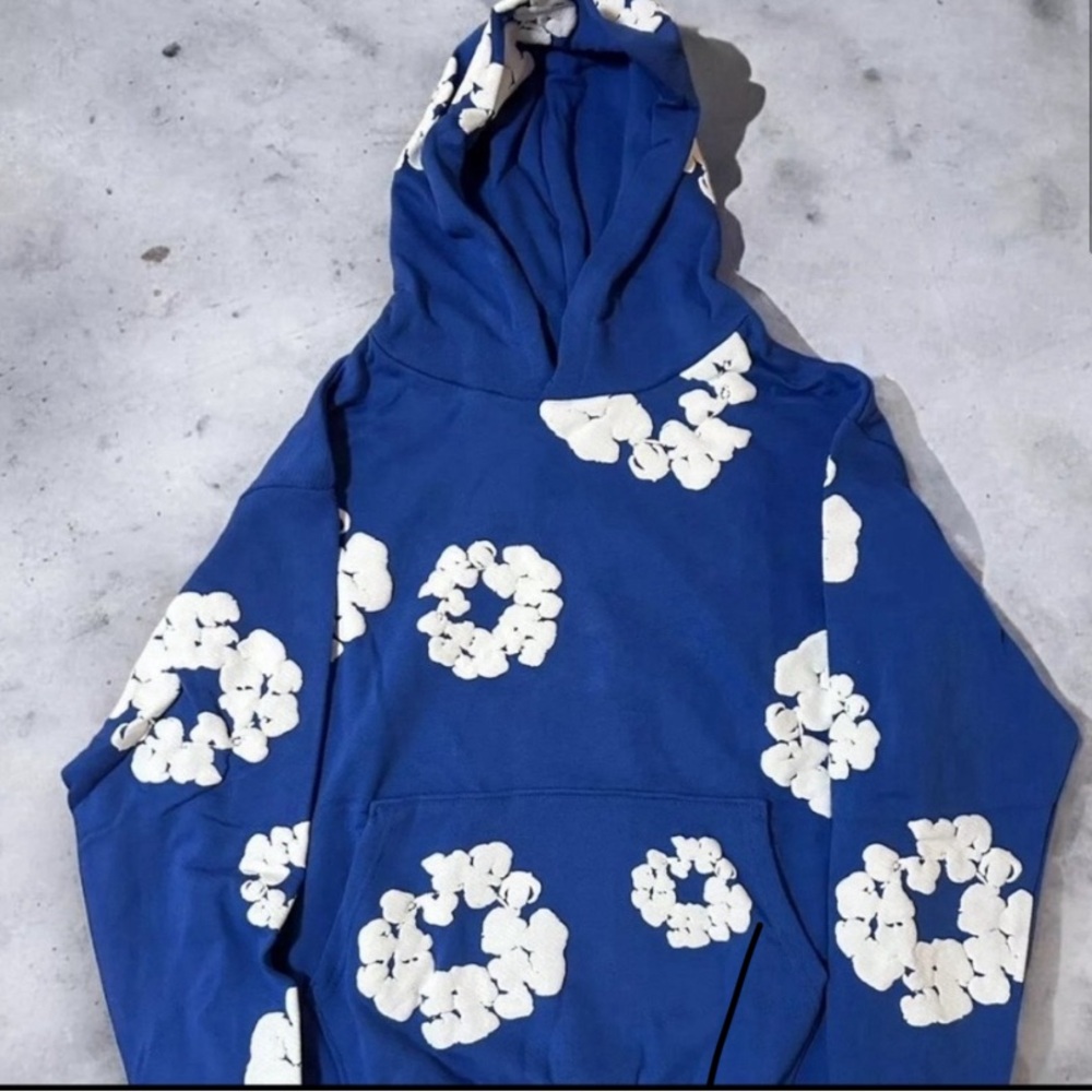 I’m selling a navy blue denim tear hoodie